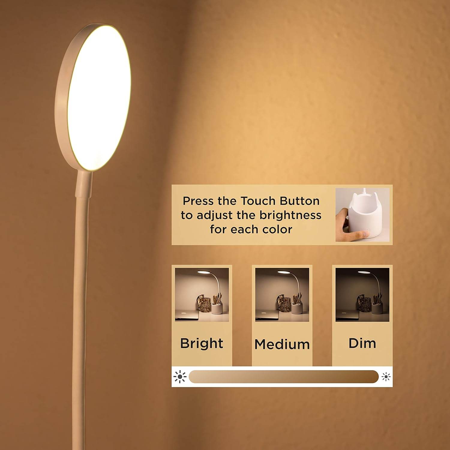 3-Color Dimmable LED Touch Lamp with Pen Holder