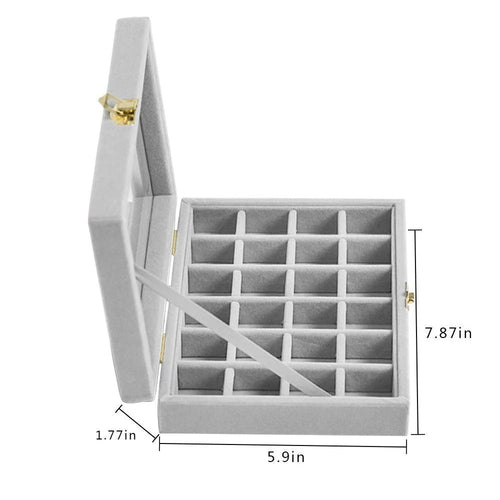 24-Compartment Velvet Earring & Ring Organizer Box