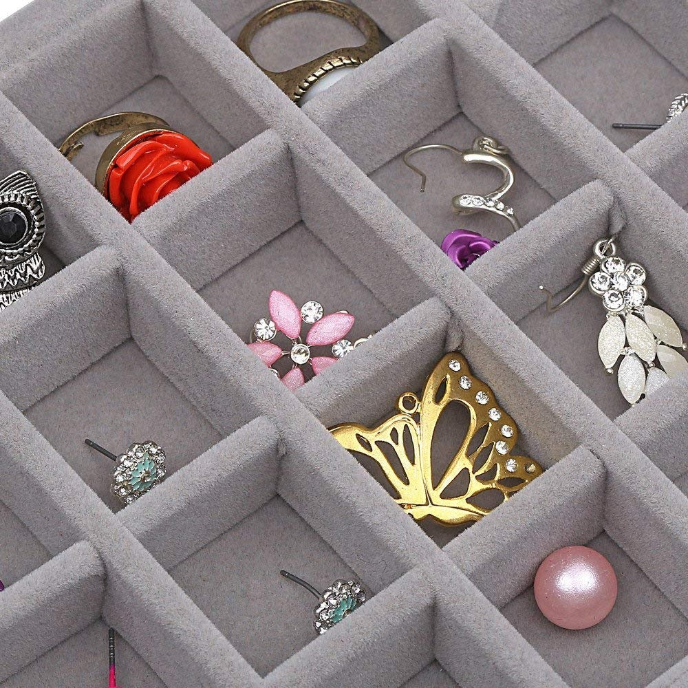 24-Compartment Velvet Earring & Ring Organizer Box